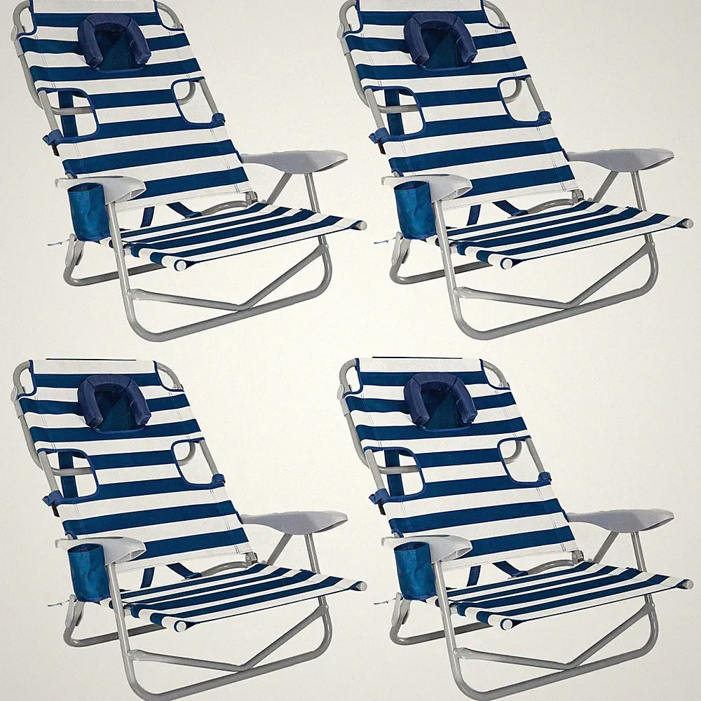 Ostrich On-Your-Back Outdoor Lounge 5 Position Recline Beach Chair (4 Pack)