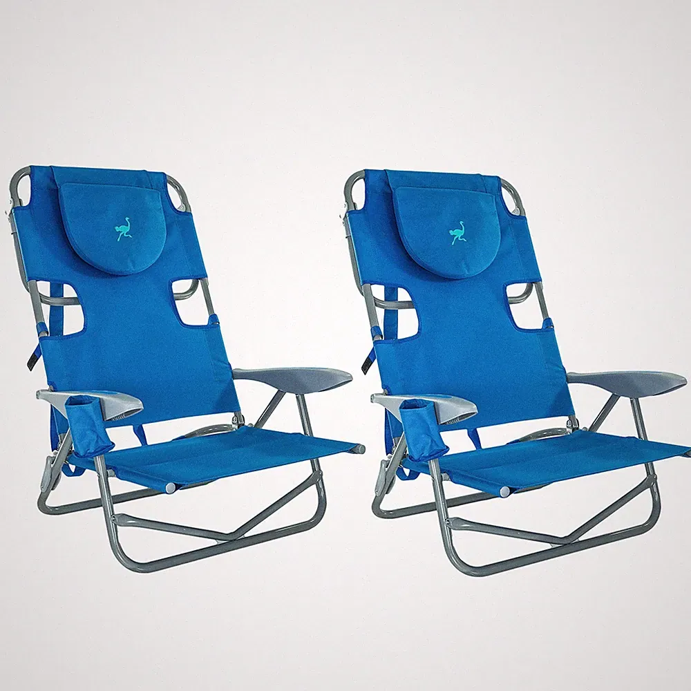 Ostrich On-Your-Back Outdoor Lounge 5 Position Reclining Beach Chair (2 Pack)