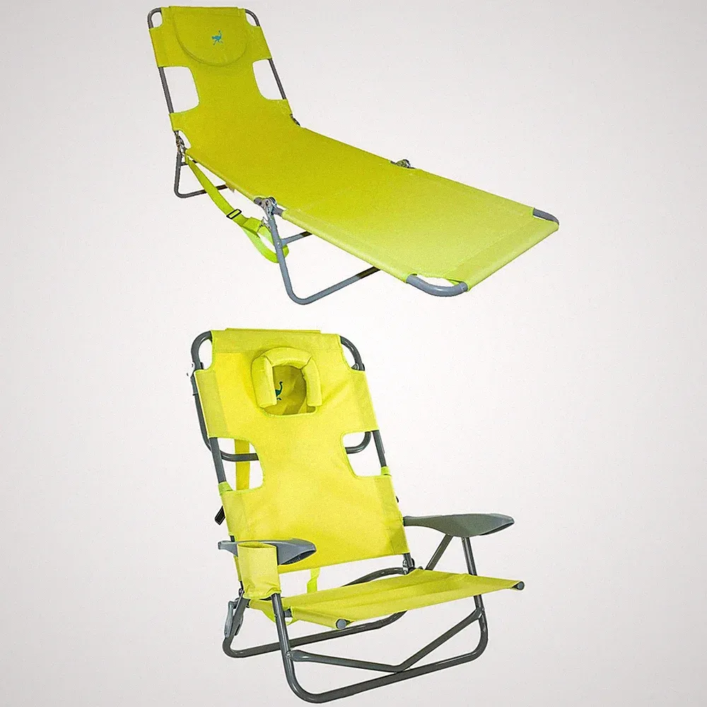 Ostrich On Your Back Reclining Lawn Chair & Chaise Folding Beach Lounger, Green